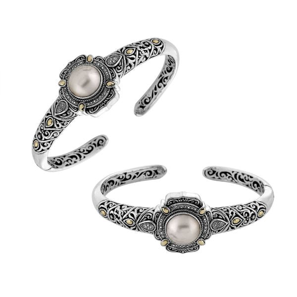ABG-8038-PE Sterling Silver Bracelet With 18K Gold And Diamond,Pearl Jewelry Bali Designs Inc 