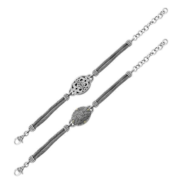 ABG-8040-DY Sterling Silver Bracelet With 18K Gold And Diamond Jewelry Bali Designs Inc 