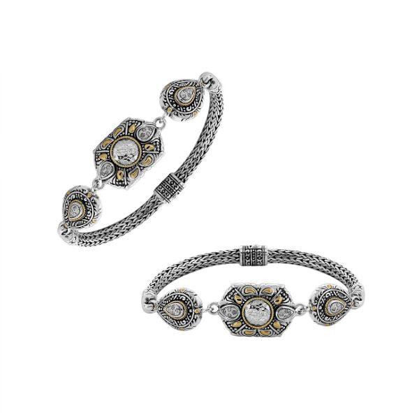 ABG-8048-SL Sterling Silver Bracelet With 18K Gold And Diamond Jewelry Bali Designs Inc 