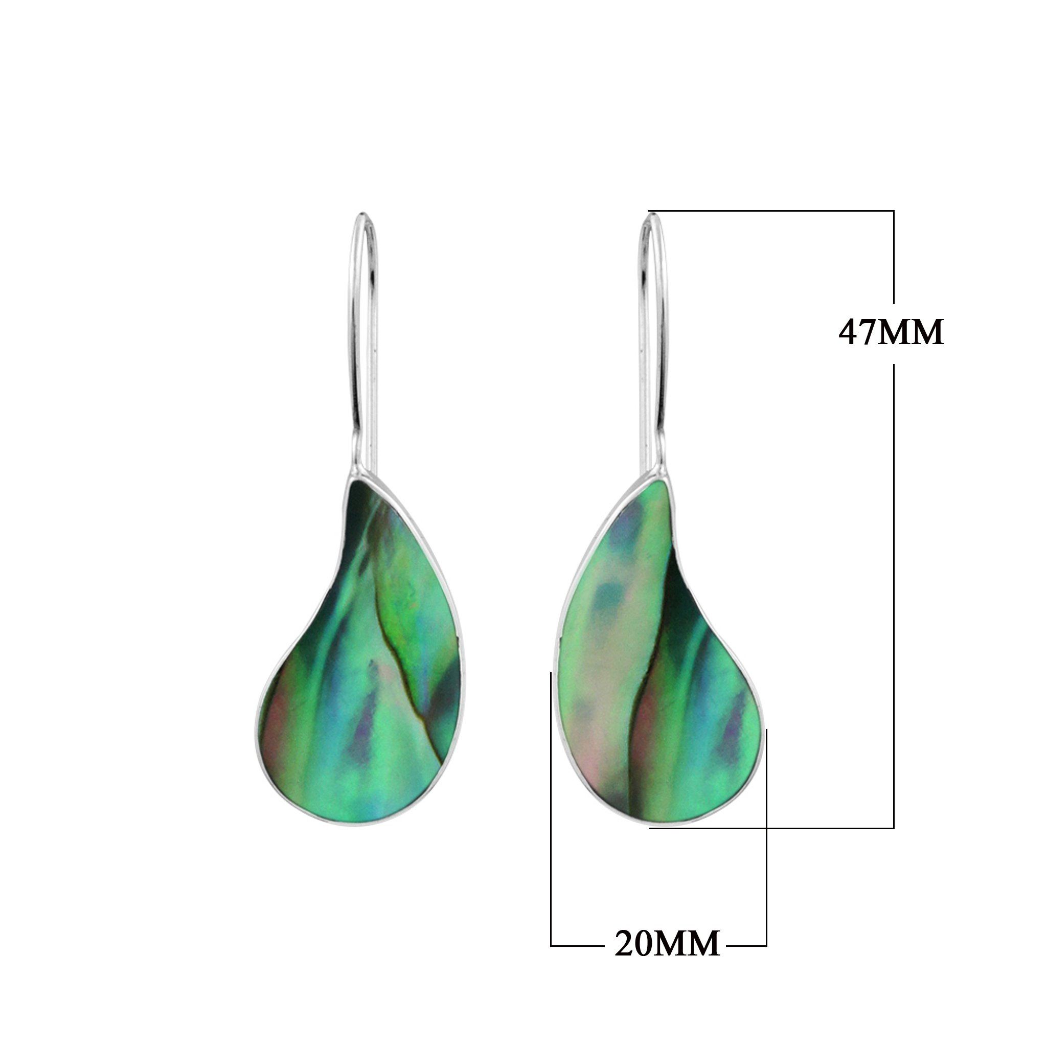 "Sterling silver teardrop earrings featuring colorful abalone shell, elegant ocean-inspired jewelry for women."