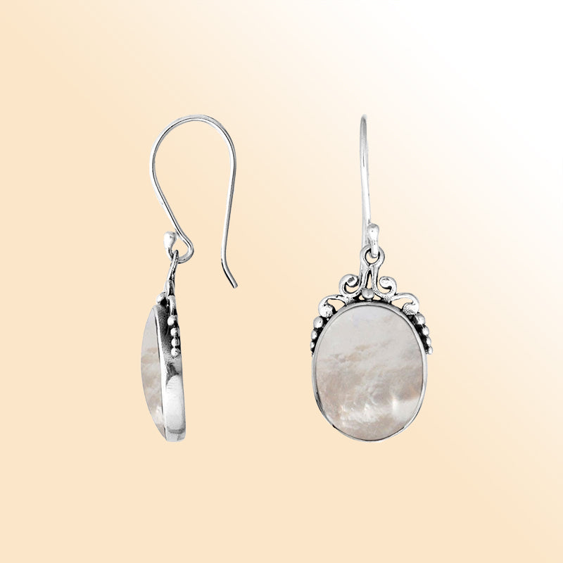 AE-1077-SH Sterling Silver Oval Shape Earring With Shell Jewelry Bali Designs Inc 