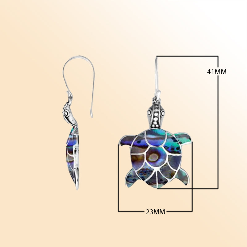 Sterling silver abalone turtle earrings with shimmering shell inlay for women