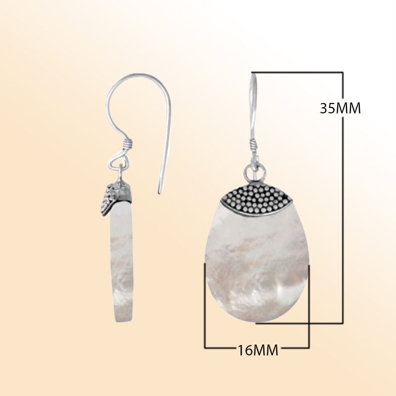 “Sterling silver oval earrings with luminous Mother of Pearl – handcrafted Bali jewelry with beadwork, a timeless and elegant gift”