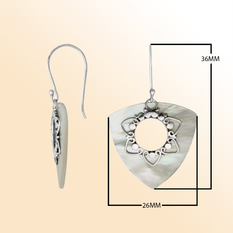 Sterling Silver Earrings Featuring Luminous Mother of Pearl Shells.