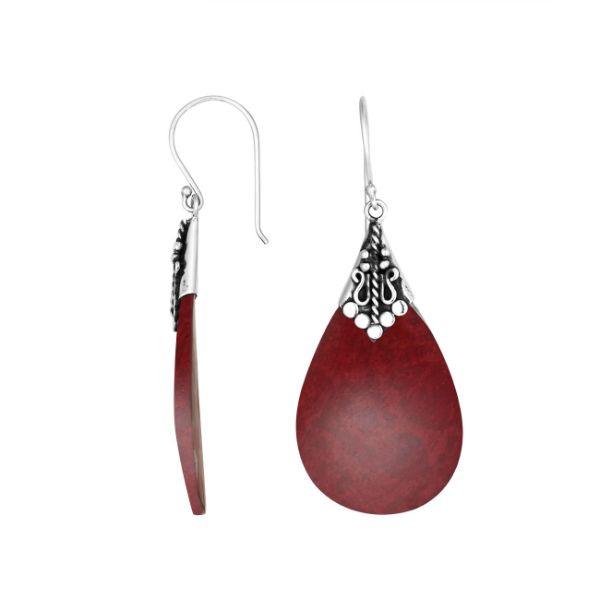 AE-1122-CR Sterling Silver Pears Shape Earring With Coral Jewelry Bali Designs Inc 