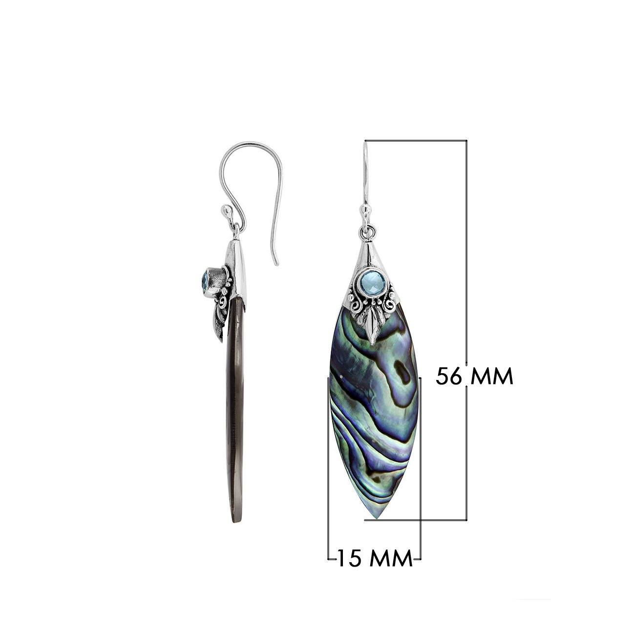 AE-1129-AB Sterling Silver Fancy Shape Earring With Abalone Shell,Blue Topaz Jewelry Bali Designs Inc 