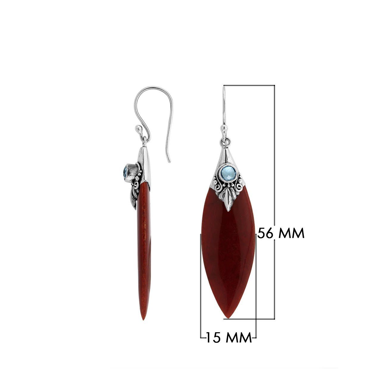 AE-1129-CR Sterling Silver Fancy Shape Earring With Coral,Blue Topaz Jewelry Bali Designs Inc 