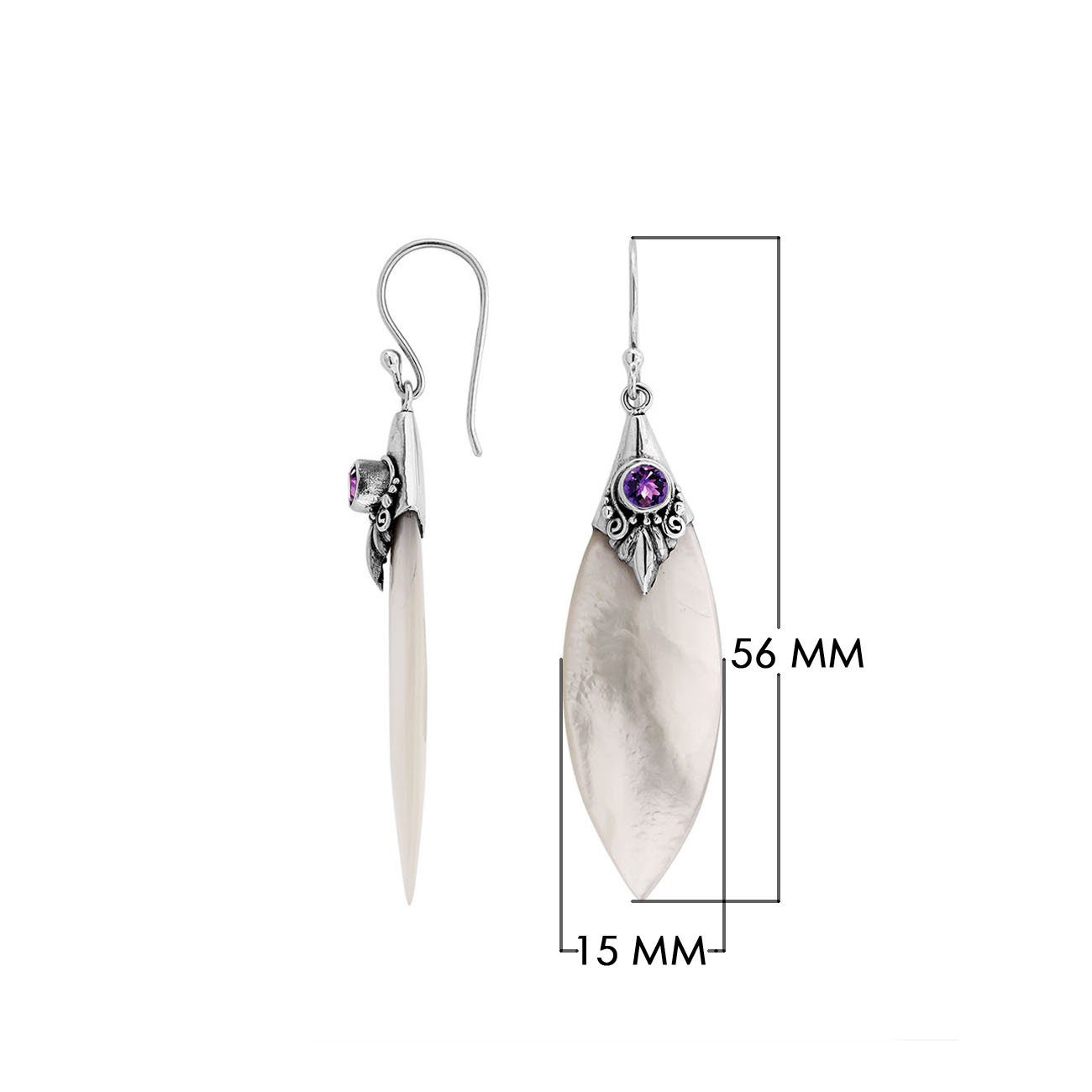 AE-1129-MOP Sterling Silver Fancy Shape Earring With Mother Of Pearl,Amethyst Jewelry Bali Designs Inc 