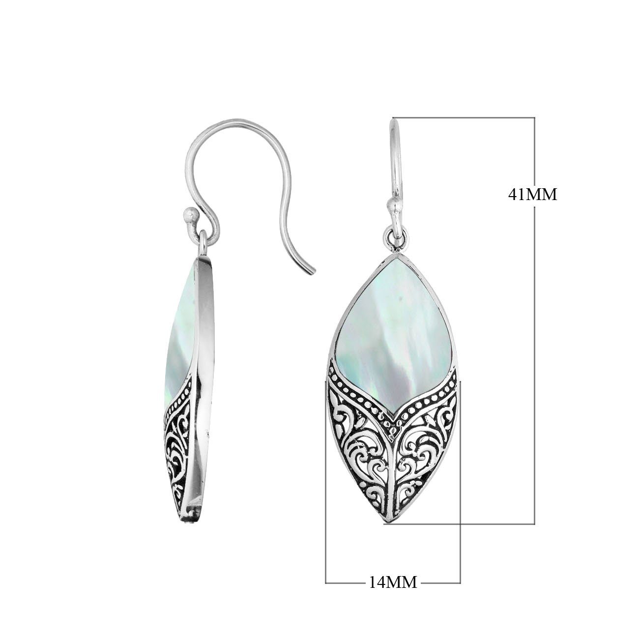 AE-1130-MOP Sterling Silver Marquise Shape Earring With Mother Of Pearl Jewelry Bali Designs Inc 