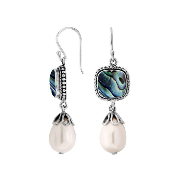 AE-1136-AB Sterling Silver Earring With Abalone Shell & Pearl Jewelry Bali Designs Inc 