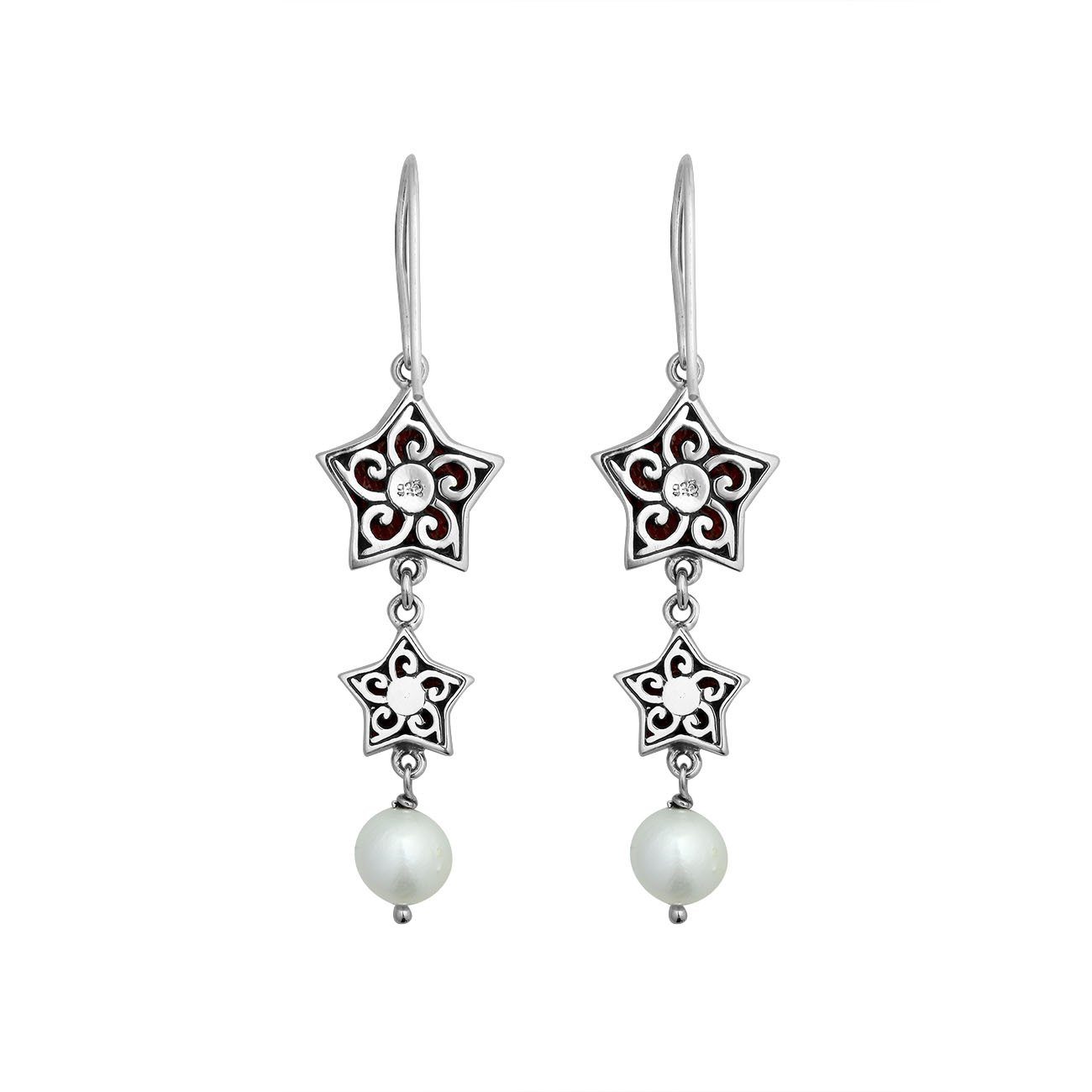 AE-1155-CR Sterling Silver Earring With Coral Jewelry Bali Designs Inc 