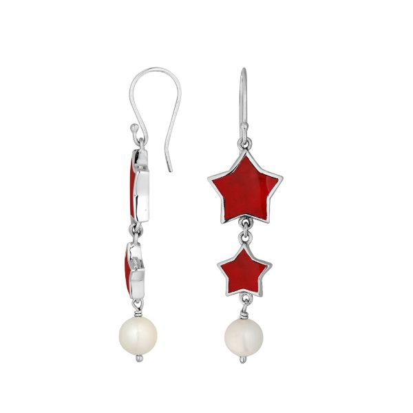 AE-1155-CR Sterling Silver Earring With Coral Jewelry Bali Designs Inc 