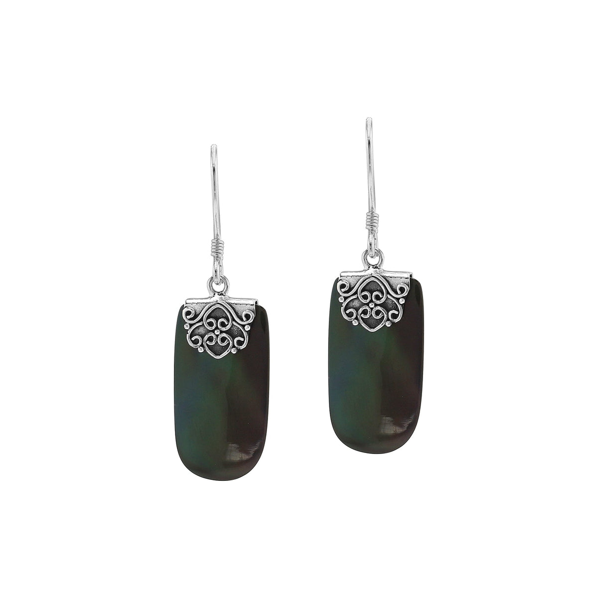 AE-1159-SHB Sterling Silver Earring With Black Shell Jewelry Bali Designs Inc 