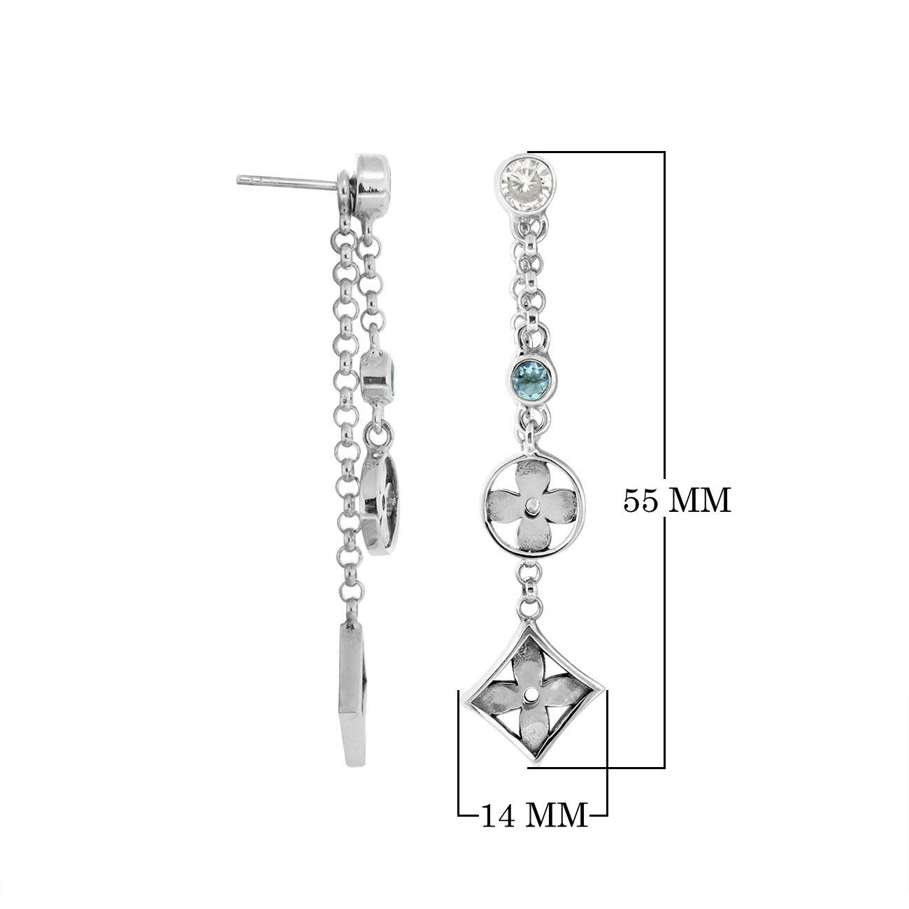 AE-1167-CO1 Sterling Silver Earring With Blue Topaz And Cubic Zirconia Jewelry Bali Designs Inc 