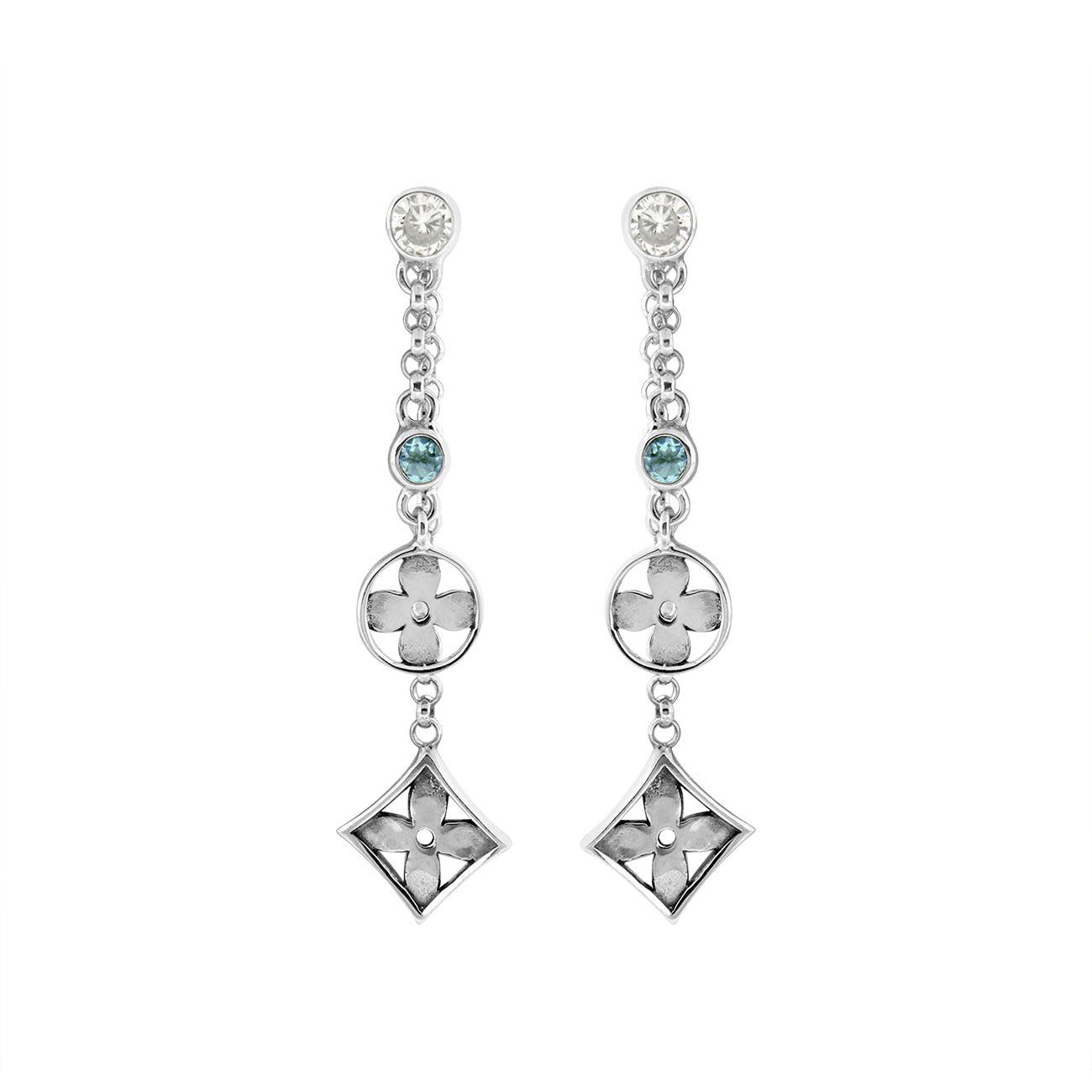 AE-1167-CO1 Sterling Silver Earring With Blue Topaz And Cubic Zirconia Jewelry Bali Designs Inc 