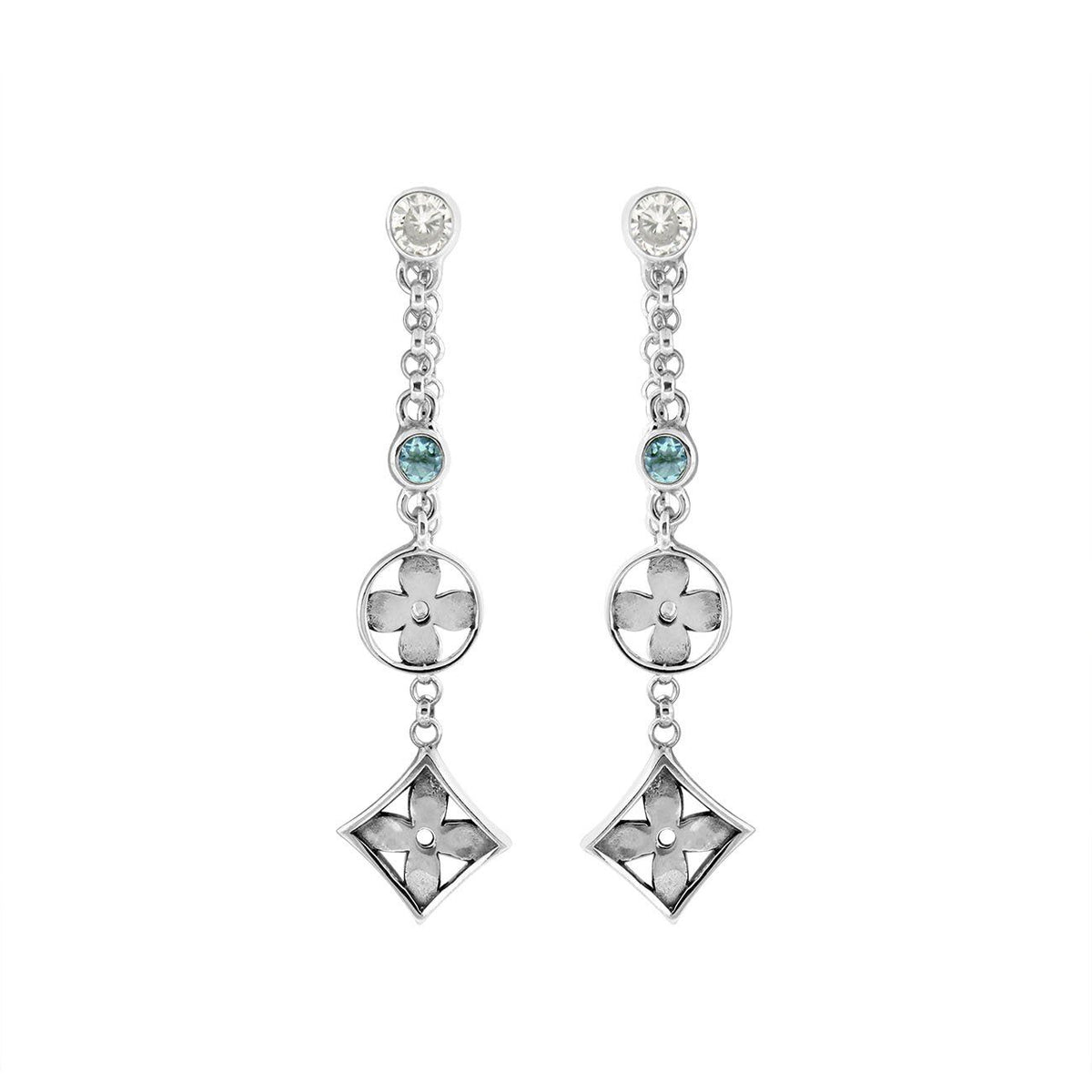AE-1167-CO1 Sterling Silver Earring With Blue Topaz And Cubic Zirconia Jewelry Bali Designs Inc 