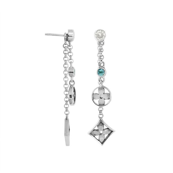 AE-1167-CO1 Sterling Silver Earring With Blue Topaz And Cubic Zirconia Jewelry Bali Designs Inc 