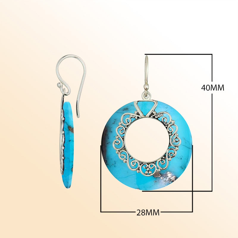 Sterling Silver Turquoise Shell Artistic Circle Earrings With Earwire