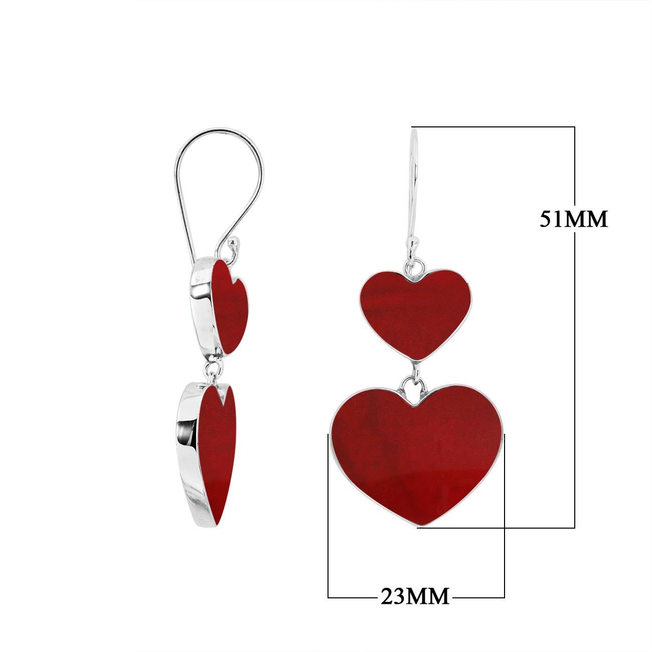 AE-1170-CR Sterling Silver Heart Shape Earring With Coral Jewelry Bali Designs Inc 