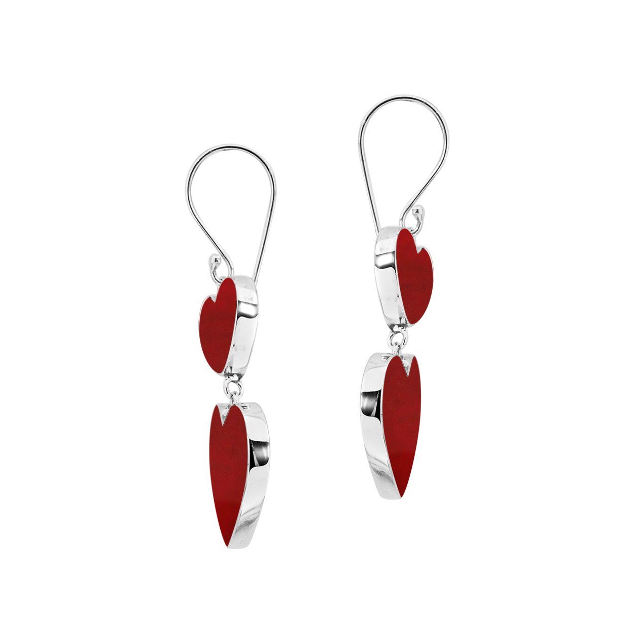 AE-1170-CR Sterling Silver Heart Shape Earring With Coral Jewelry Bali Designs Inc 
