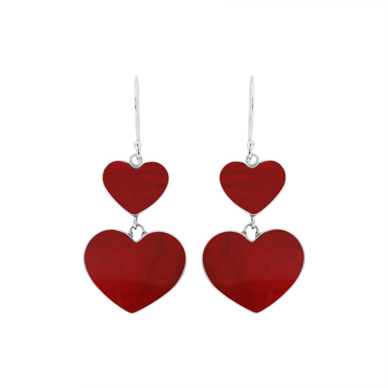 AE-1170-CR Sterling Silver Heart Shape Earring With Coral Jewelry Bali Designs Inc 