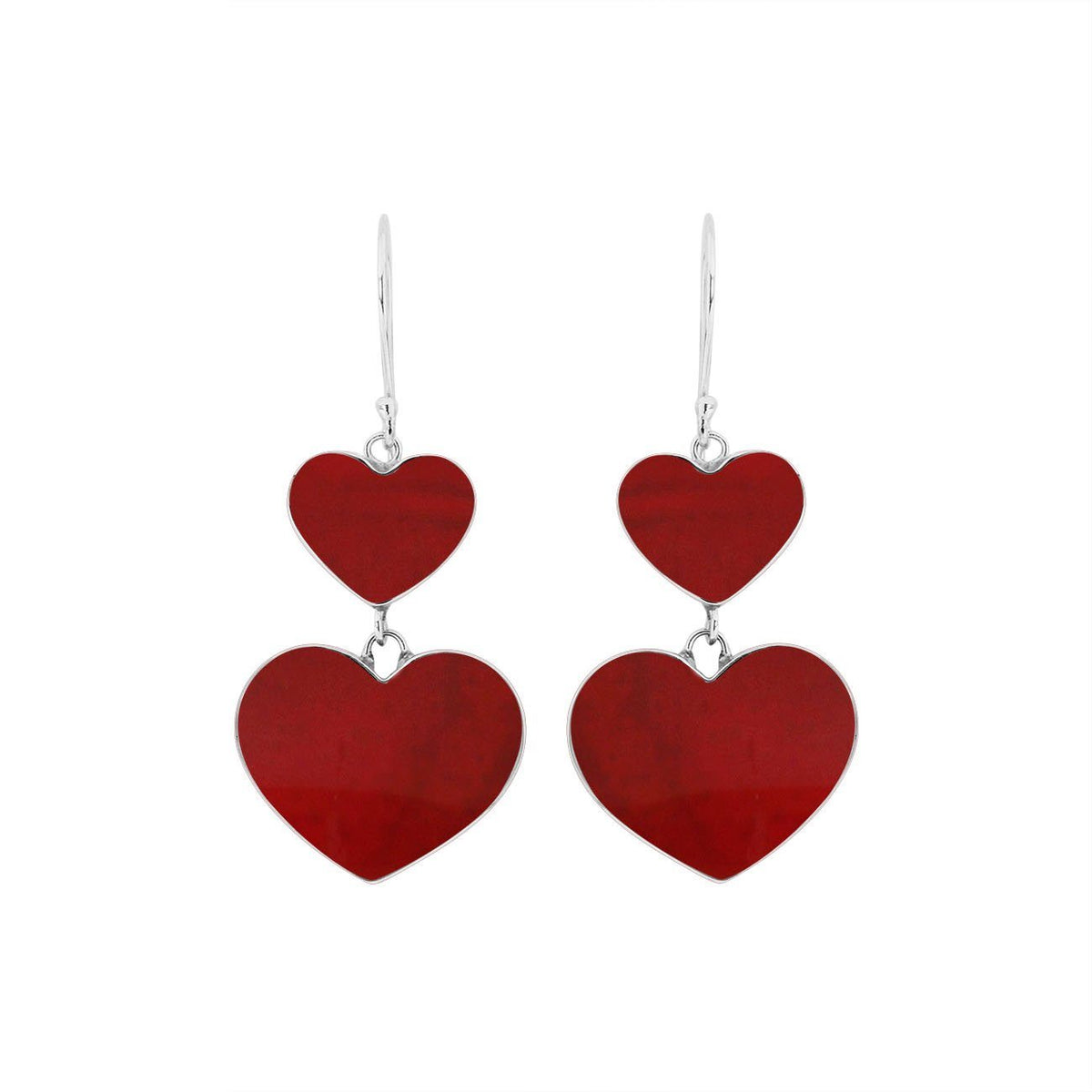 AE-1170-CR Sterling Silver Heart Shape Earring With Coral Jewelry Bali Designs Inc 