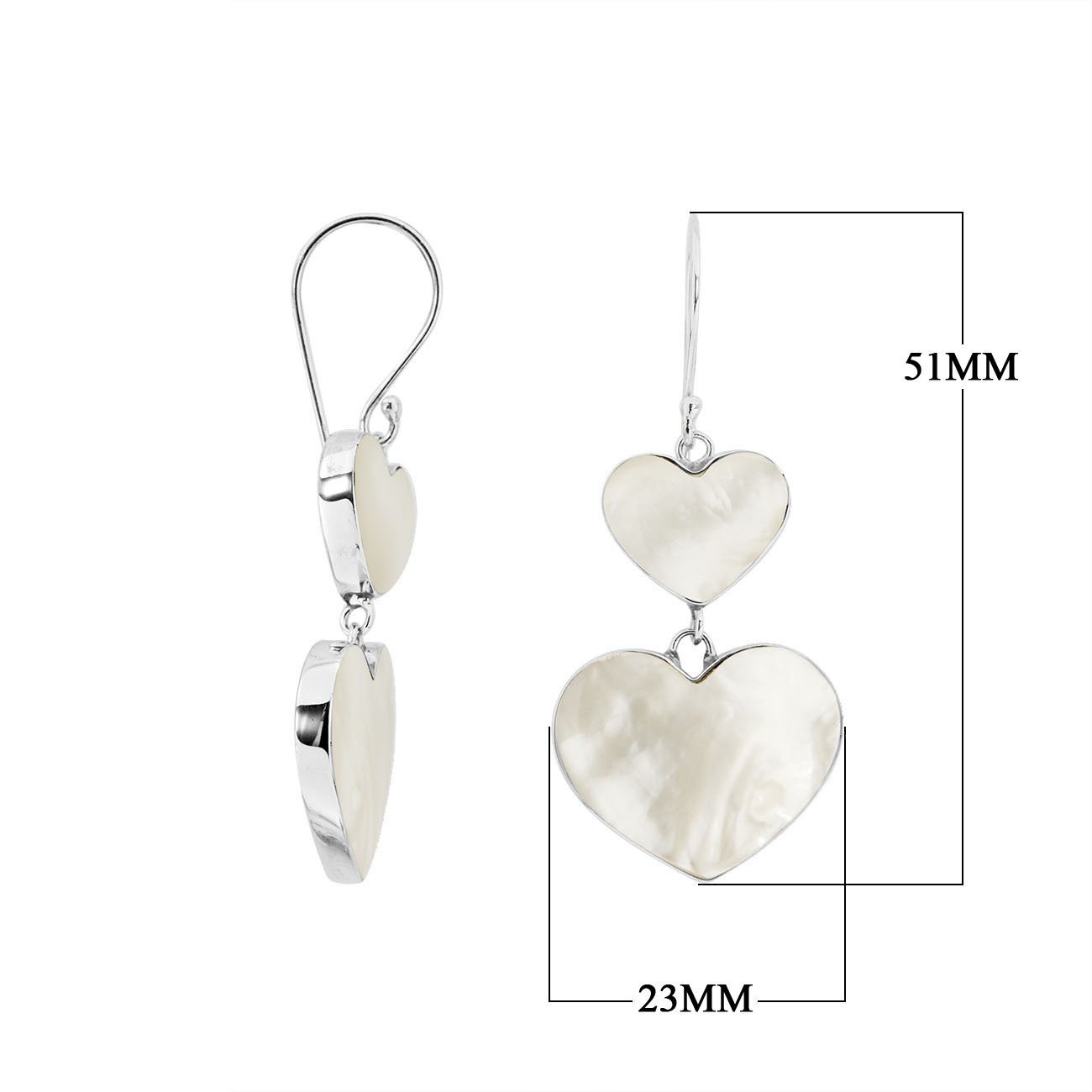 AE-1170-MOP Sterling Silver Heart Shape Earring With Mother Of Pearl Jewelry Bali Designs Inc 