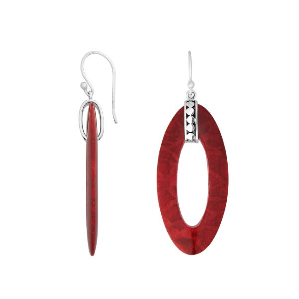 AE-1171-CR Sterling Silver Oval Shape Earring With Coral Jewelry Bali Designs Inc 