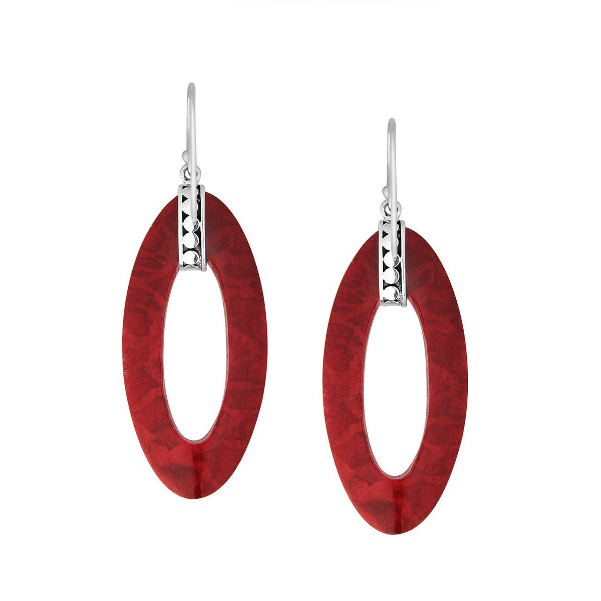 AE-1171-CR Sterling Silver Oval Shape Earring With Coral Jewelry Bali Designs Inc 