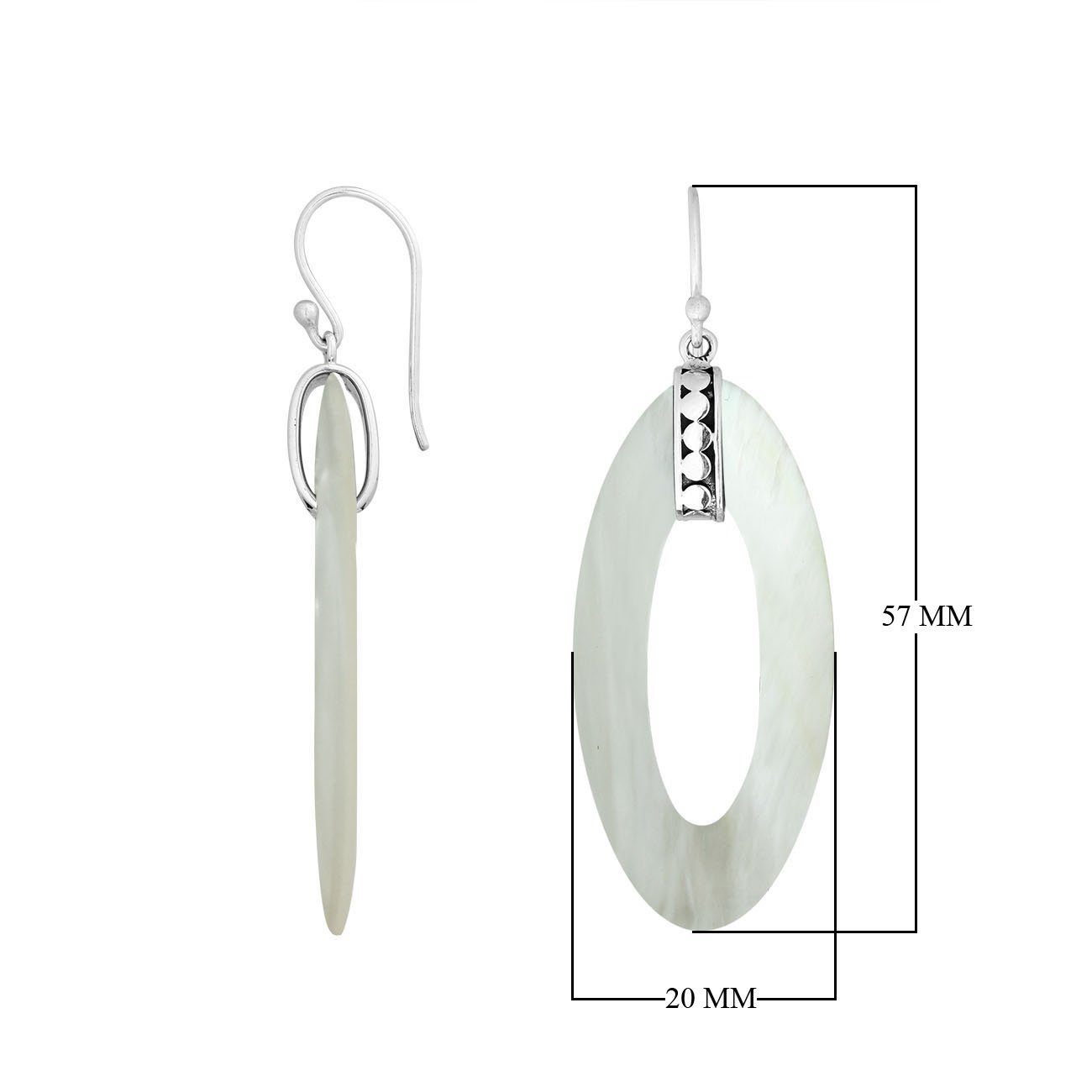 AE-1171-MOP Sterling Silver Oval Shape Earring With Mother Of Pearl Jewelry Bali Designs Inc 