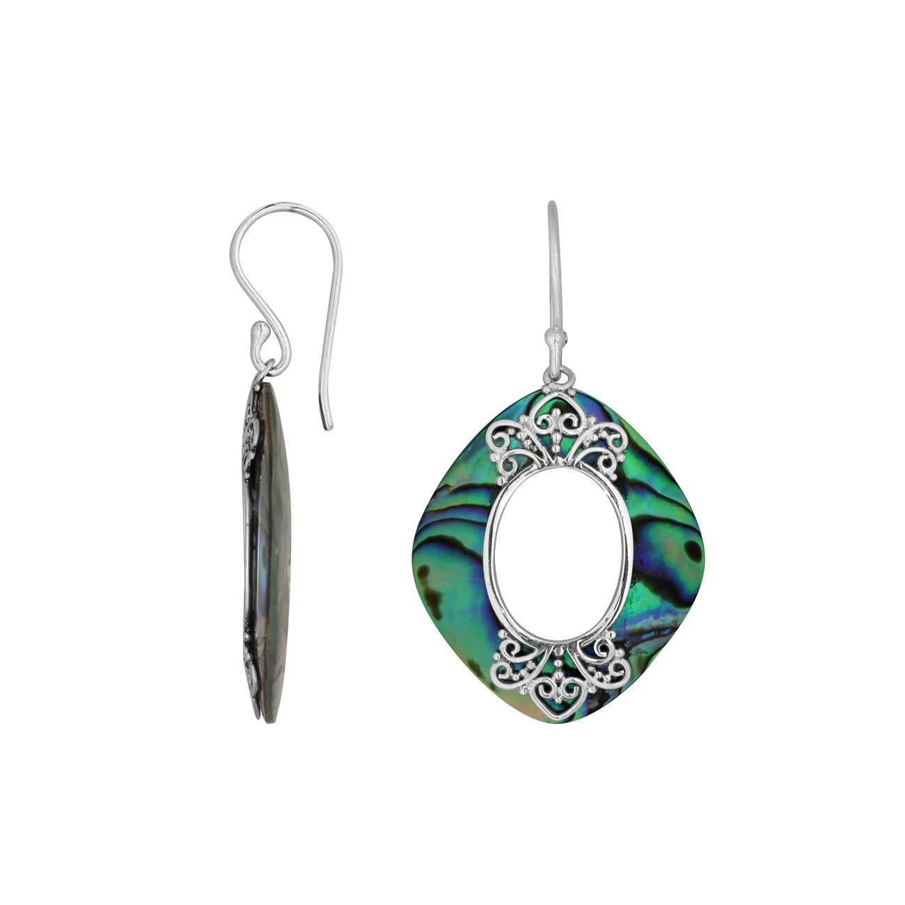 AE-1172-AB Sterling Silver Cushion Shape Earring With Abalone Shell Jewelry Bali Designs Inc 