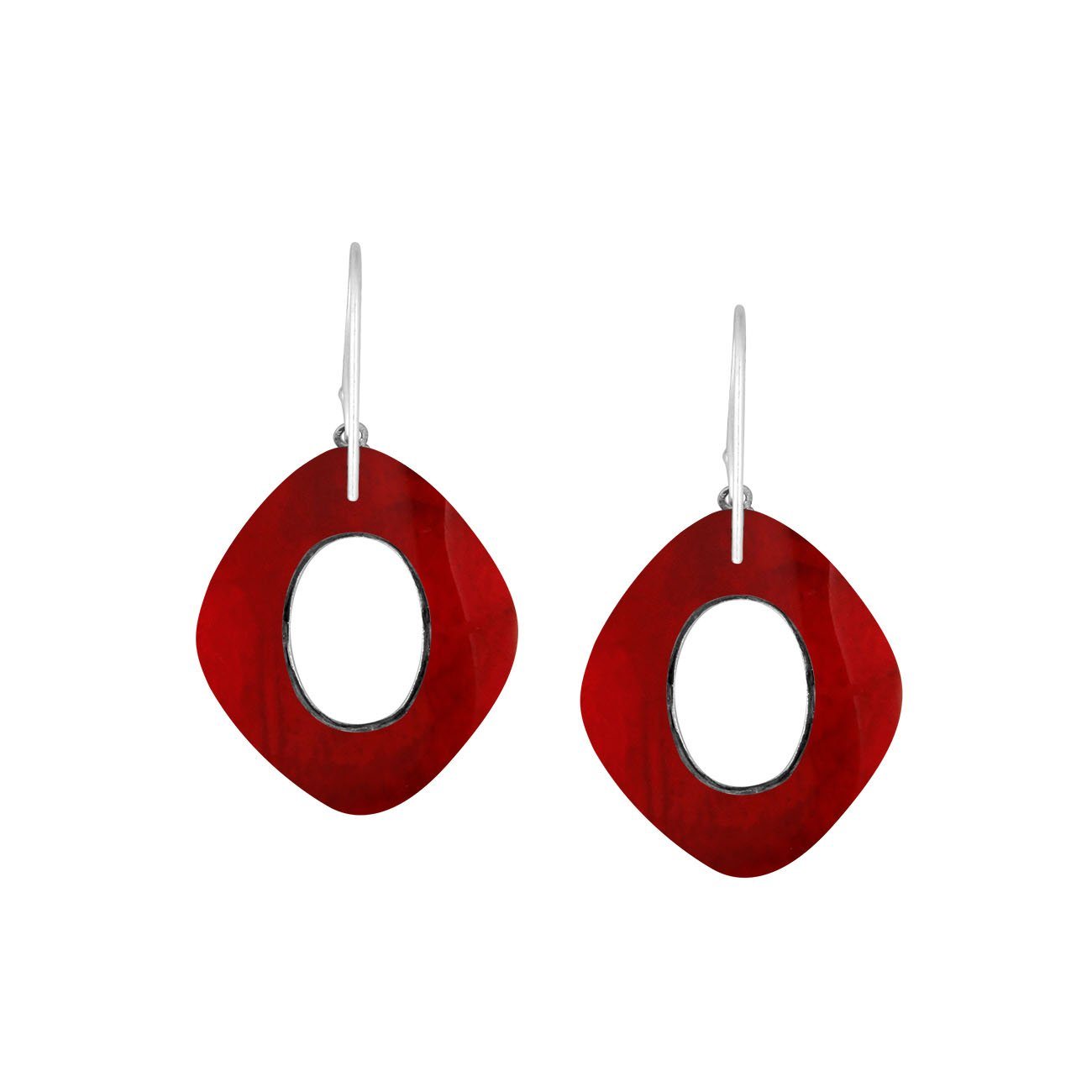 AE-1172-CR Sterling Silver Cushion Shape Earring With Coral Jewelry Bali Designs Inc 