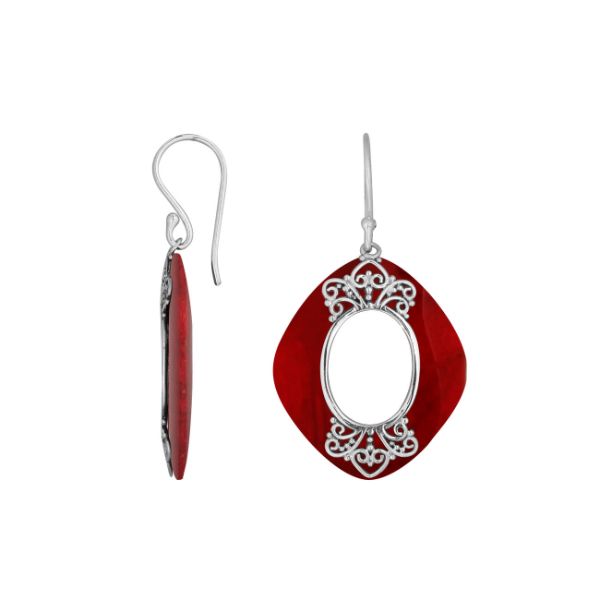 AE-1172-CR Sterling Silver Cushion Shape Earring With Coral Jewelry Bali Designs Inc 