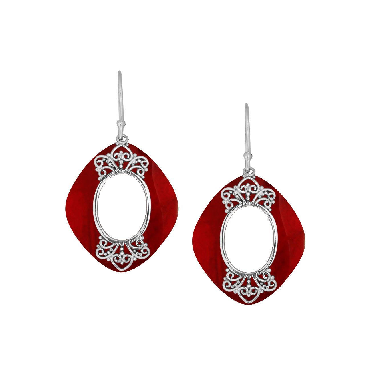 AE-1172-CR Sterling Silver Cushion Shape Earring With Coral Jewelry Bali Designs Inc 