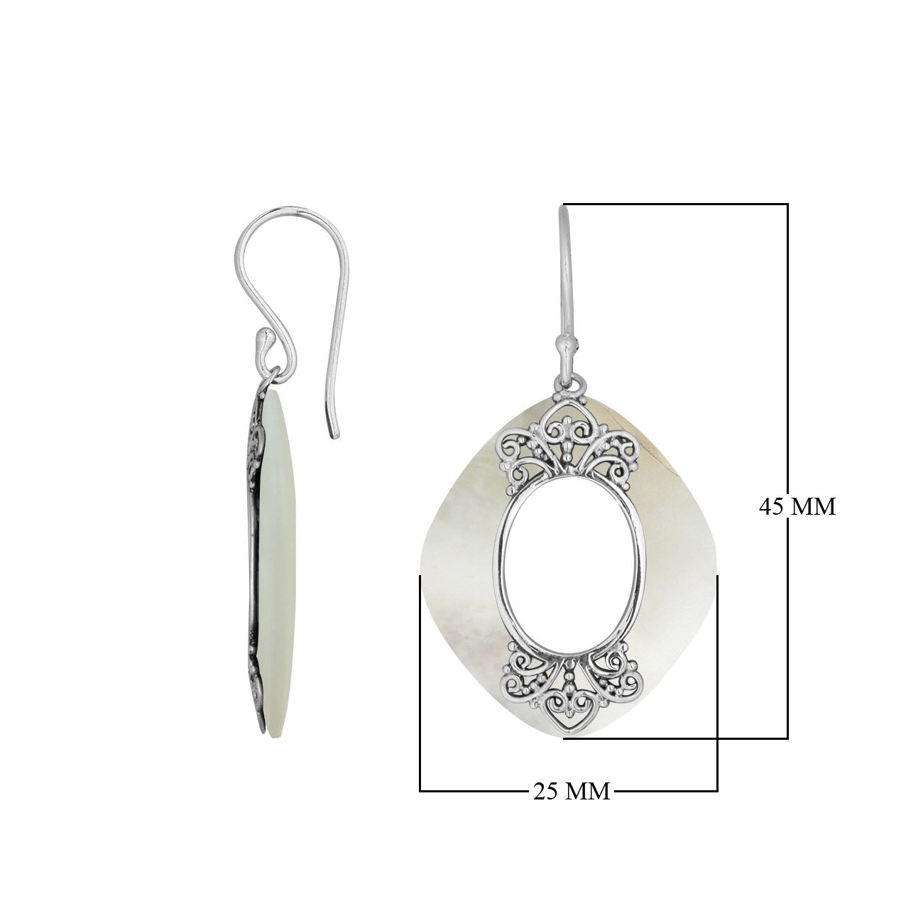 AE-1172-MOP Sterling Silver Cushion Shape Earring With Mother Of Pearl Jewelry Bali Designs Inc 