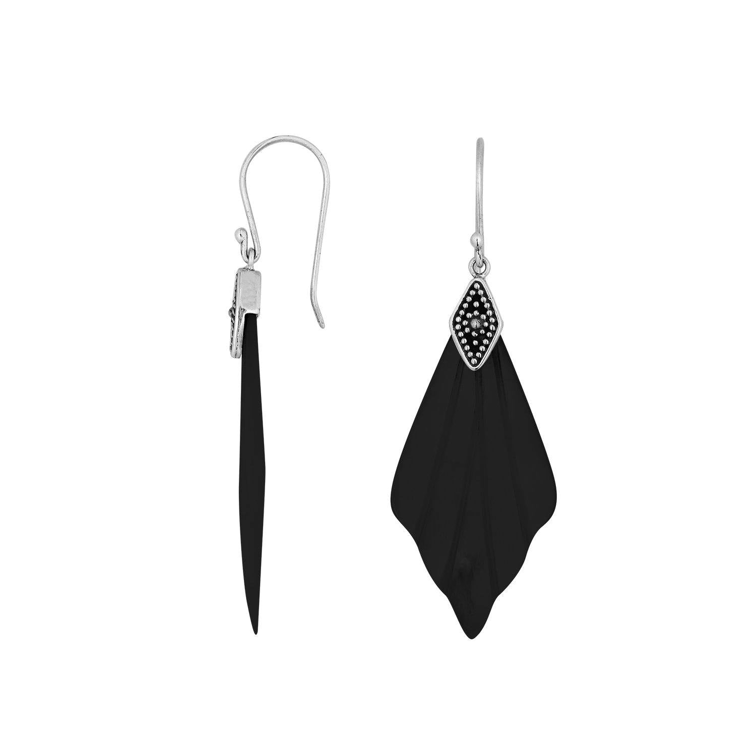 AE-1173-SHB Sterling Silver Fancy Shape Earring With Black Shell Jewelry Bali Designs Inc 