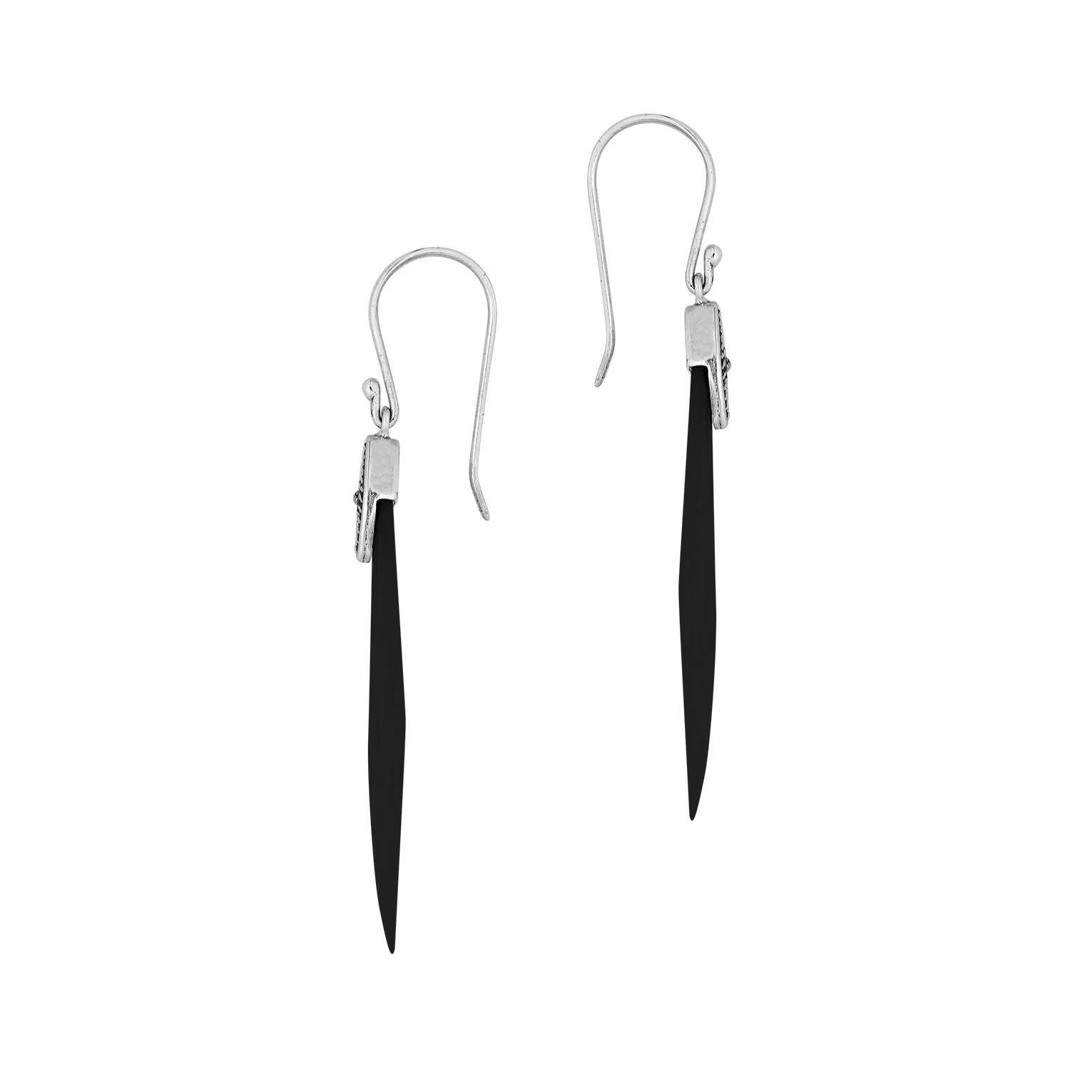 AE-1173-SHB Sterling Silver Fancy Shape Earring With Black Shell Jewelry Bali Designs Inc 
