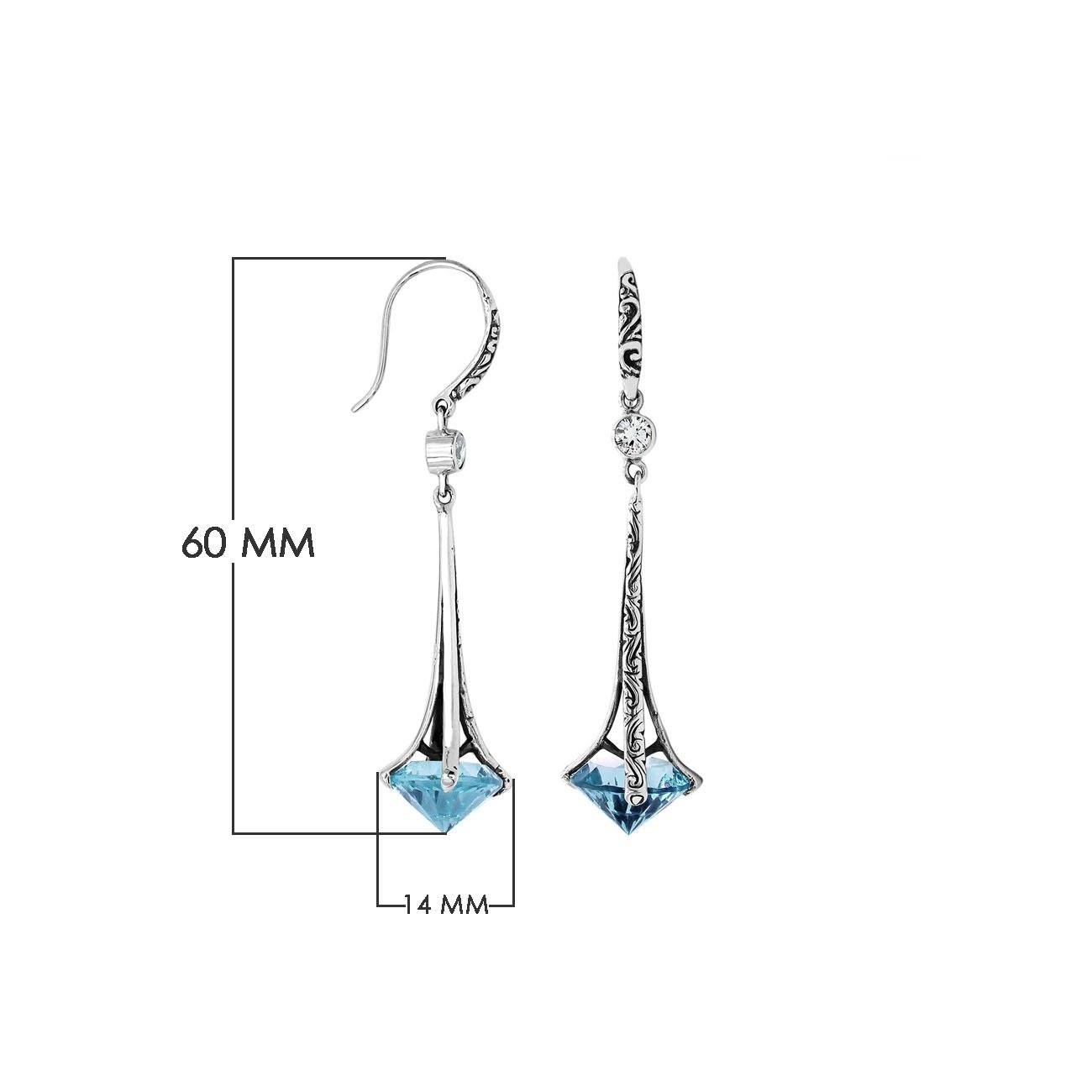 AE-1175-BT Sterling Silver Elegant Dangle Earrings With Blue Topaz Q. Jewelry Bali Designs Inc 