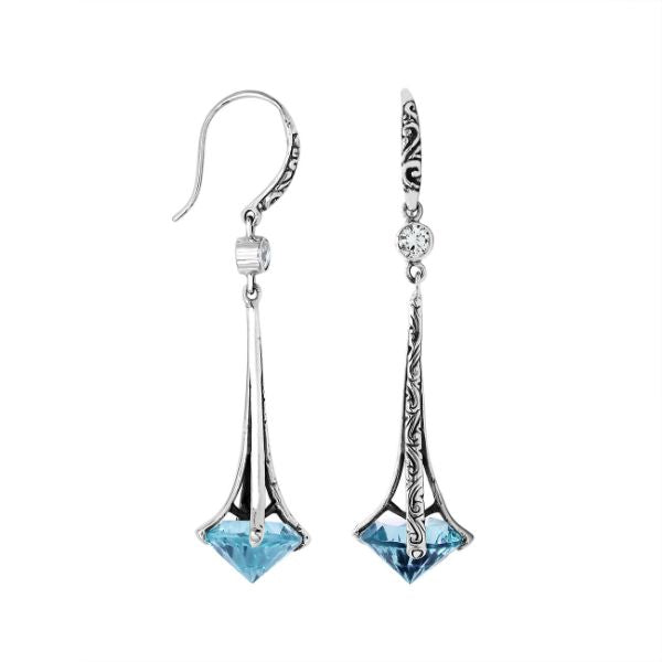 AE-1175-BT Sterling Silver Elegant Dangle Earrings With Blue Topaz Q. Jewelry Bali Designs Inc 
