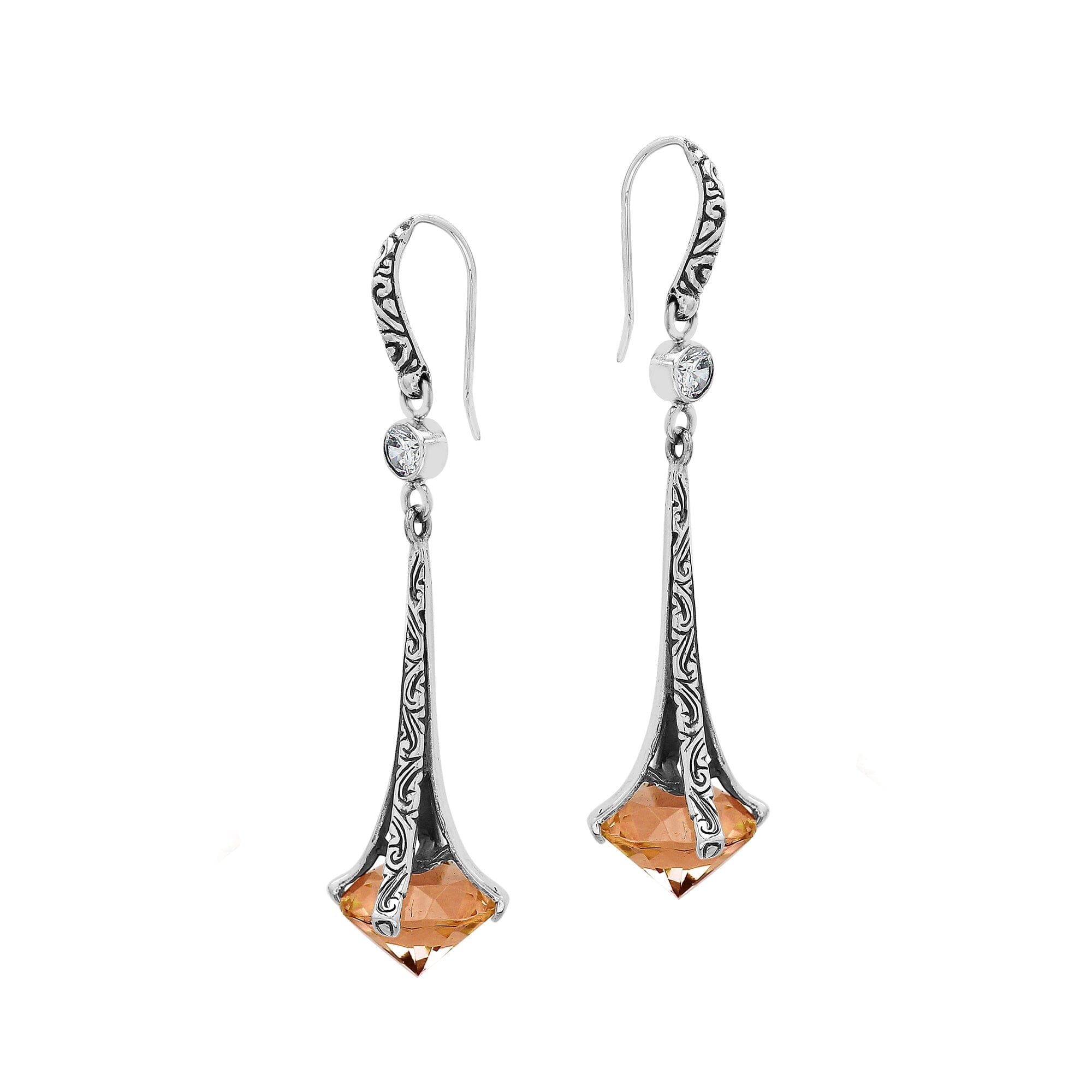 AE-1175-CT Sterling Silver Elegant Dangle Earrings With Citrine Q. Jewelry Bali Designs Inc 