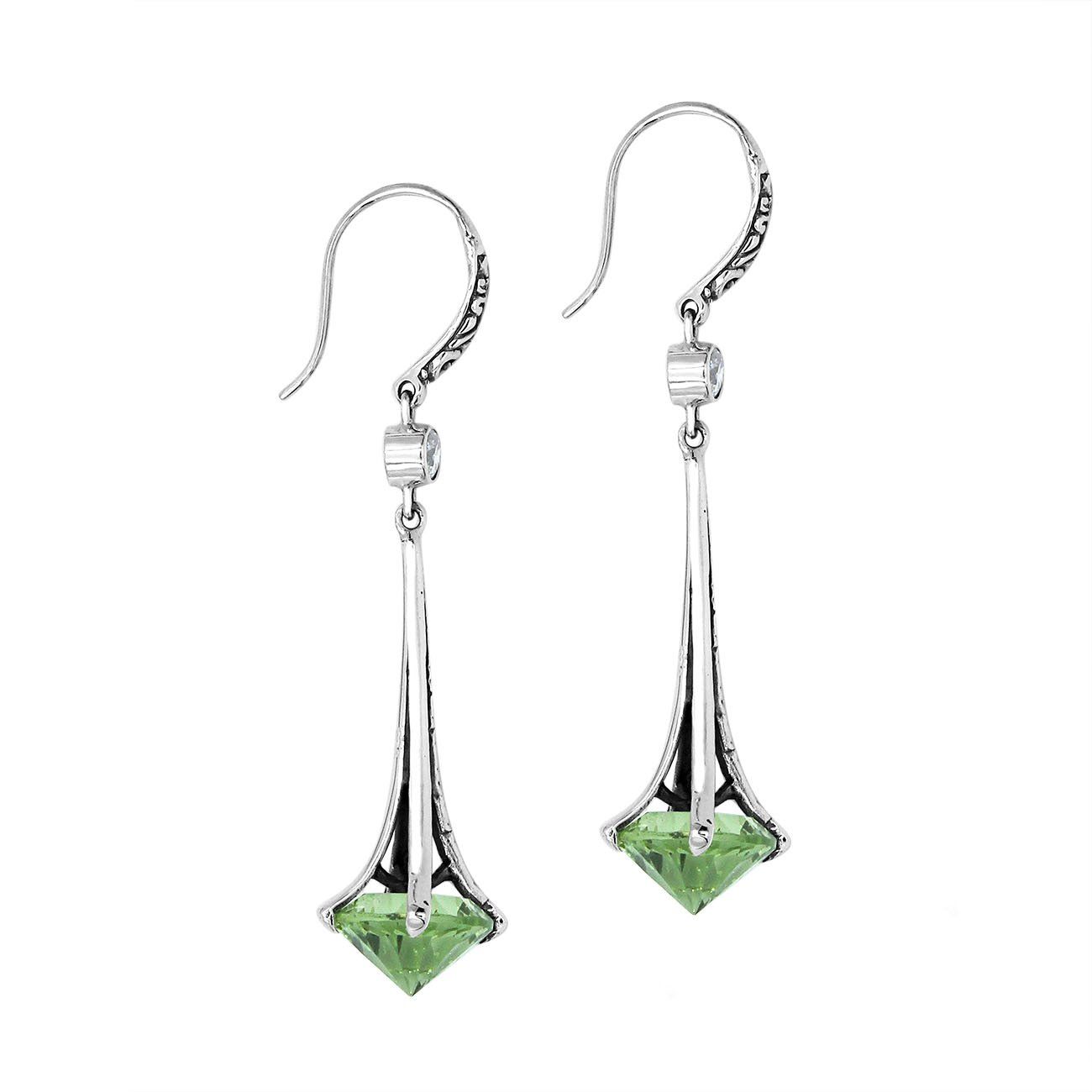 AE-1175-GAM Sterling Silver Elegant Dangle Earrings With Green Amethyst Q. Jewelry Bali Designs Inc 