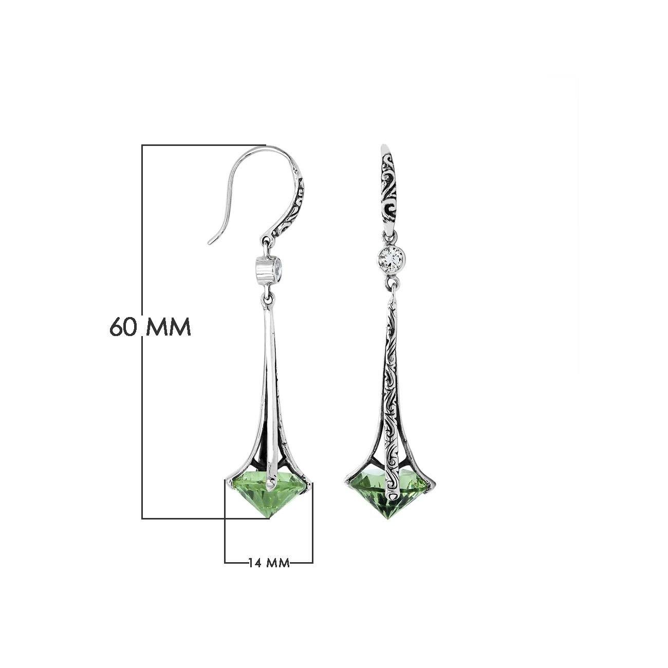 AE-1175-GAM Sterling Silver Elegant Dangle Earrings With Green Amethyst Q. Jewelry Bali Designs Inc 