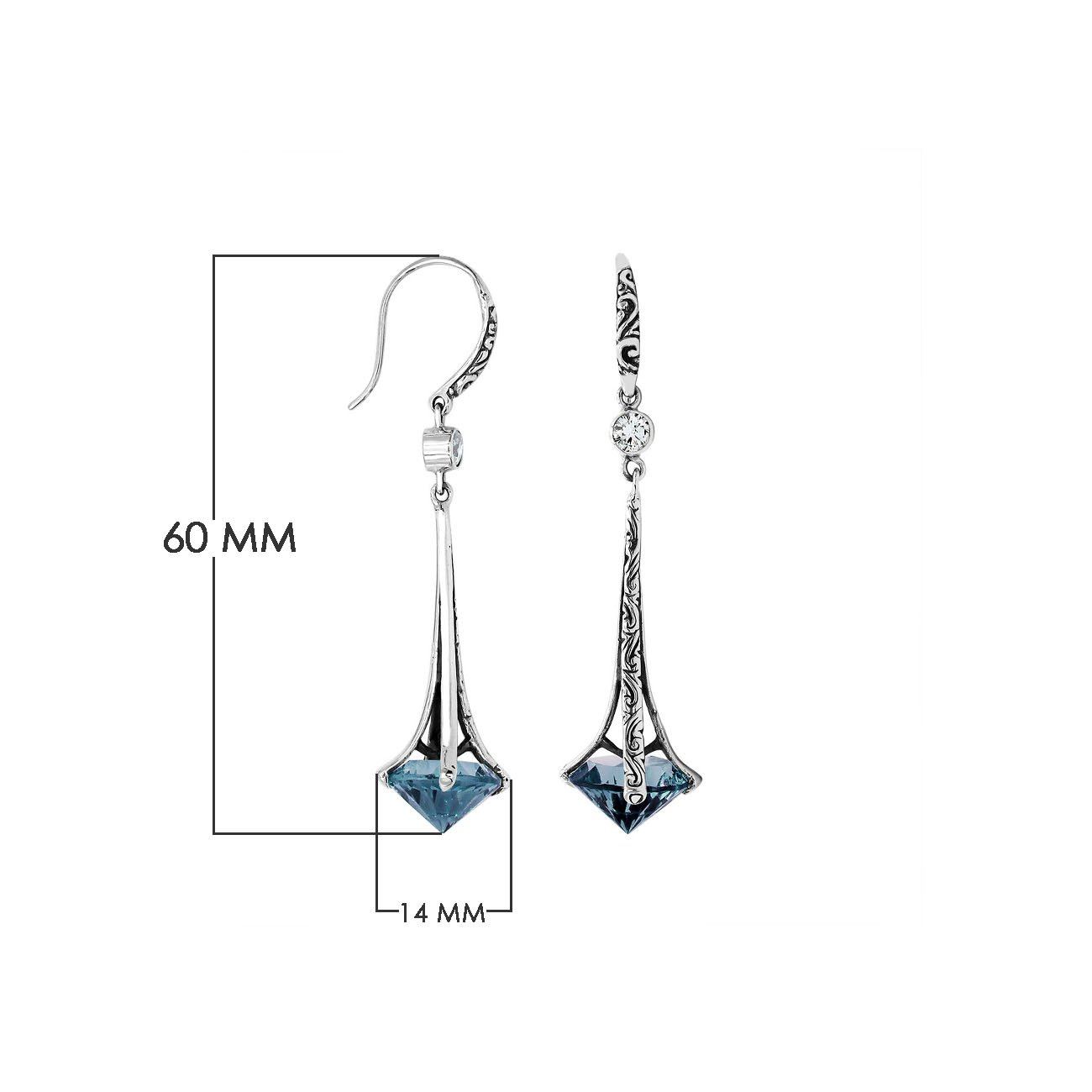 AE-1175-LBT Sterling Silver Elegant Dangle Earrings With London Blue Topaz Q. Jewelry Bali Designs Inc 