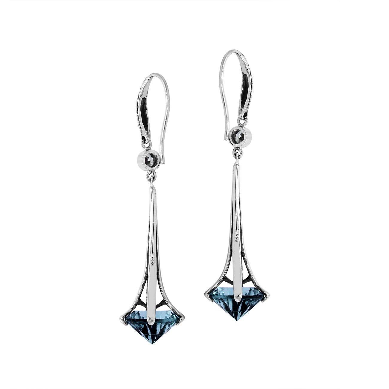 AE-1175-LBT Sterling Silver Elegant Dangle Earrings With London Blue Topaz Q. Jewelry Bali Designs Inc 