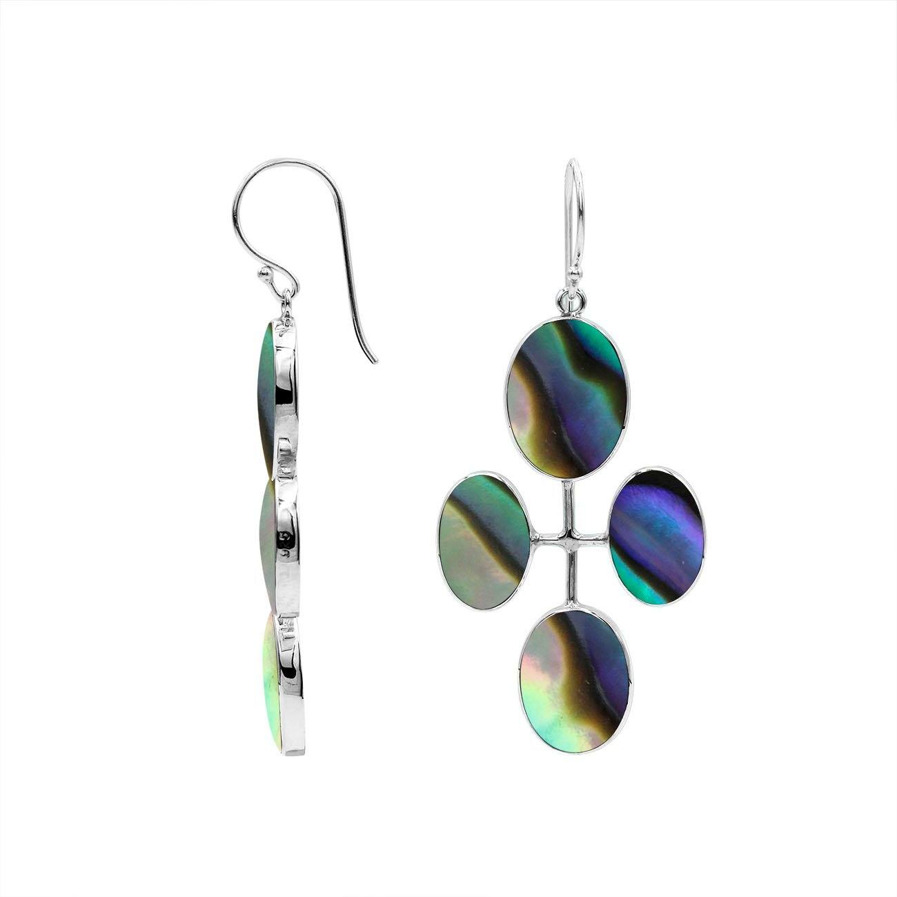 AE-1176-AB Sterling Silver Fancy Design Earring With Abalone Shell Jewelry Bali Designs Inc 