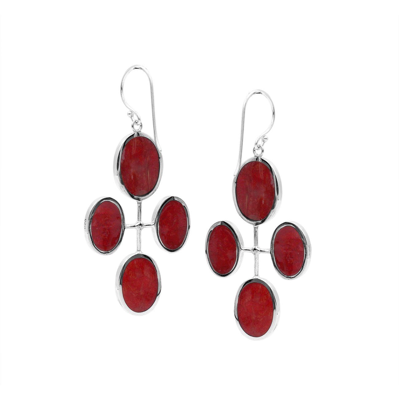 AE-1176-CR Sterling Silver Fancy Design Earring With Coral Jewelry Bali Designs Inc 