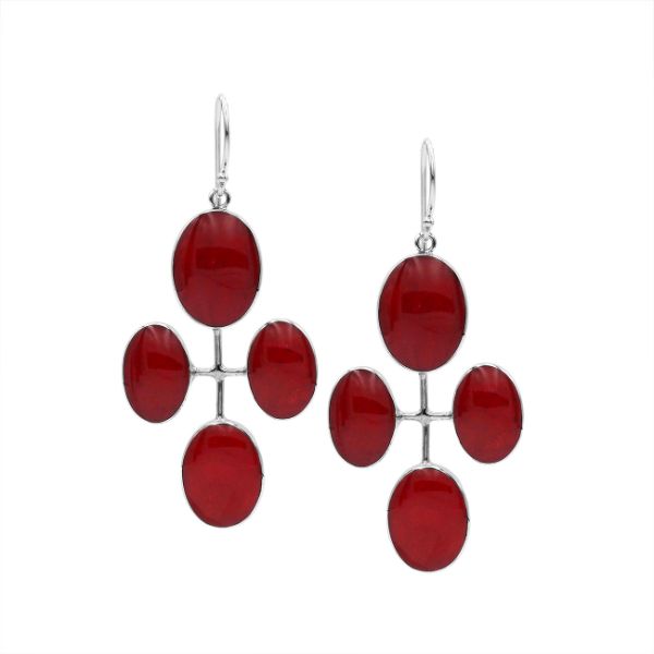 AE-1176-CR Sterling Silver Fancy Design Earring With Coral Jewelry Bali Designs Inc 