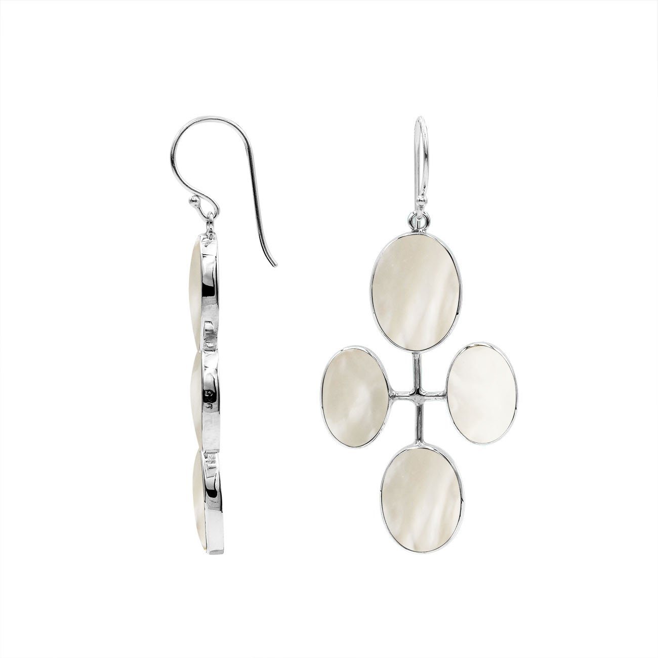 AE-1176-MOP Sterling Silver Fancy Design Earring With Mother Of Pearl Jewelry Bali Designs Inc 