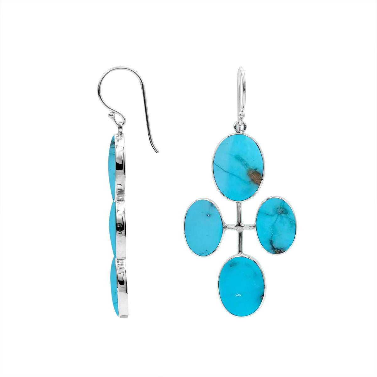 AE-1176-TQ Sterling Silver Fancy Design Earring With Turquoise Shell Jewelry Bali Designs Inc 