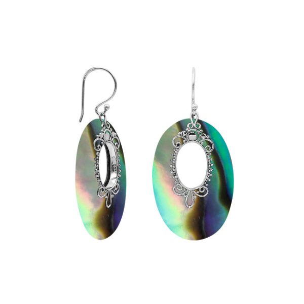AE-1180-AB Sterling Silver Oval Shape Earring With Abalone Shell Jewelry Bali Designs Inc 